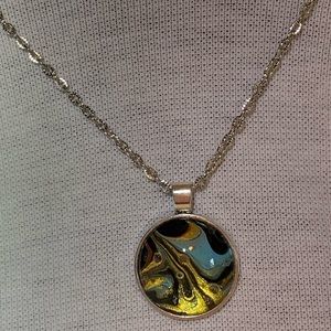 Mixed Blues Blacks and Gold Pendant